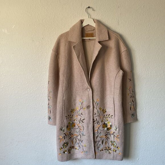 Driftwood Innsbruck Embroidered Coat Beige Wool Blend Size SMALL - Picture 4 of 8